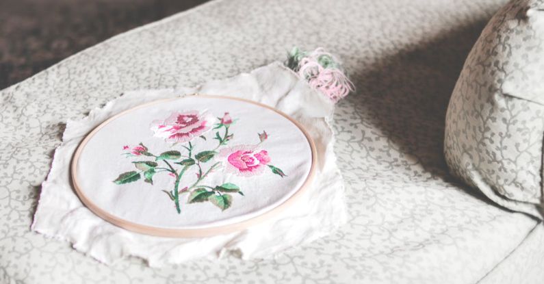 Embroidery - Floral Design on White Textile